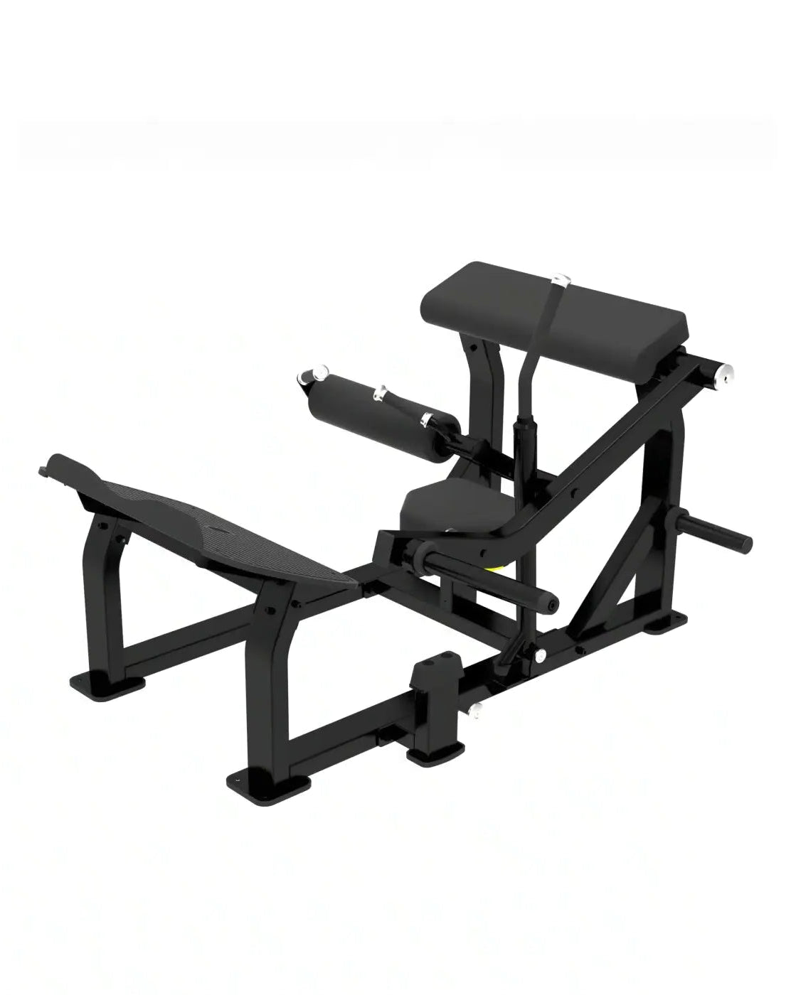 Black metal sterling series hip thrust glute builder machine with padded seat and backrest in compact design