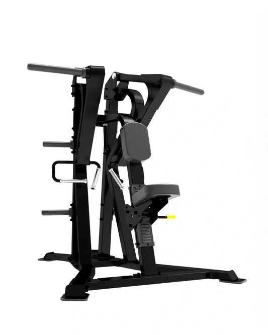 Black metal Sterling Series low row cable crossover machine with padded seat and backrest for home use