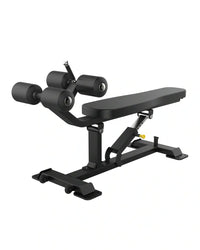 Sterling Series black adjustable weight bench with padded seat, backrest, and four rollers for abdominal exercises