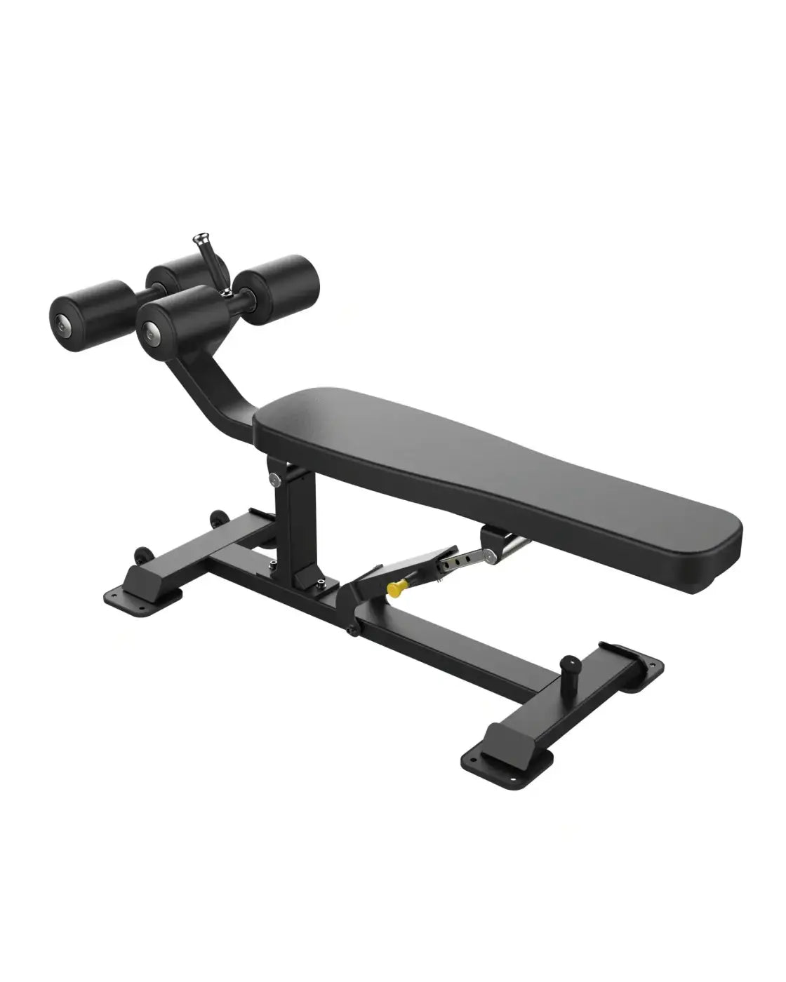 Black adjustable sterling series multi abdominal bench with padded seat backrest and roller attachments for core exercises