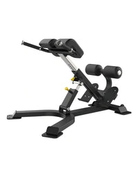 Sterling Series back extension machine with black metal frame, foam padding, adjustable height, and yellow adjustment knobs
