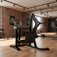 Black metal sterling series rear kick glute machine with adjustable weights padded seat and footrest for home training