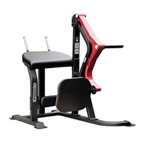 Sterling series red and black rear kick leg extension machine with padded seat and foot platform for home training