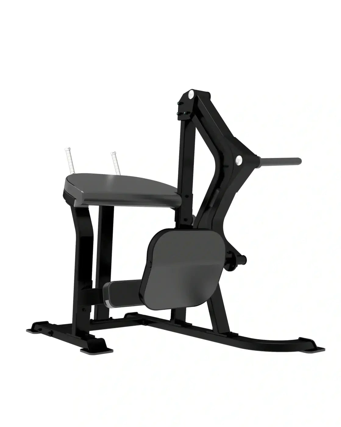 Black metal sterling series rear kick glute bridge machine with padded seat and foot platform for home training