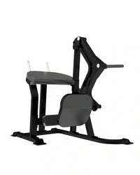 Black metal sterling series rear kick glute bridge machine with padded seat and foot platform for home training