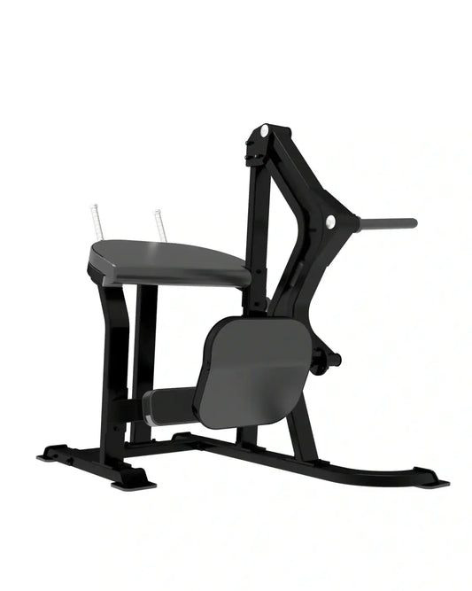 Black metal sterling series rear kick glute bridge machine with padded seat and foot platform for home training