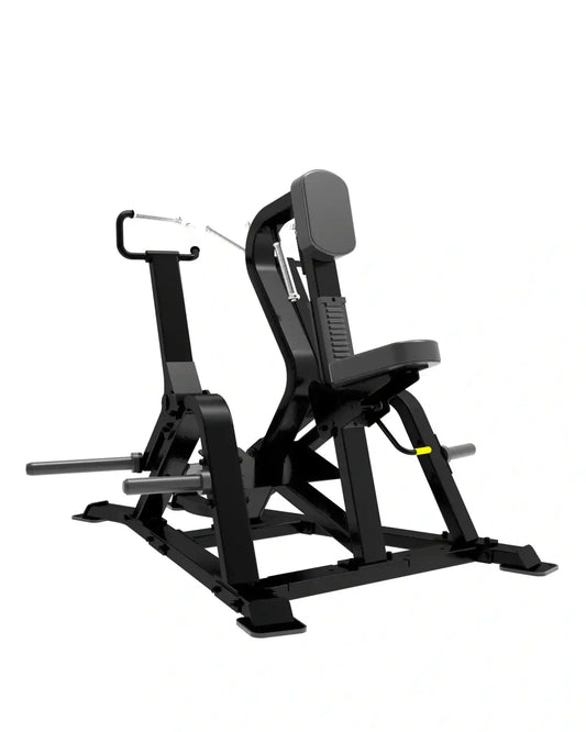 Black metal sterling series back and chest press machine with padded seat and headrest for home training