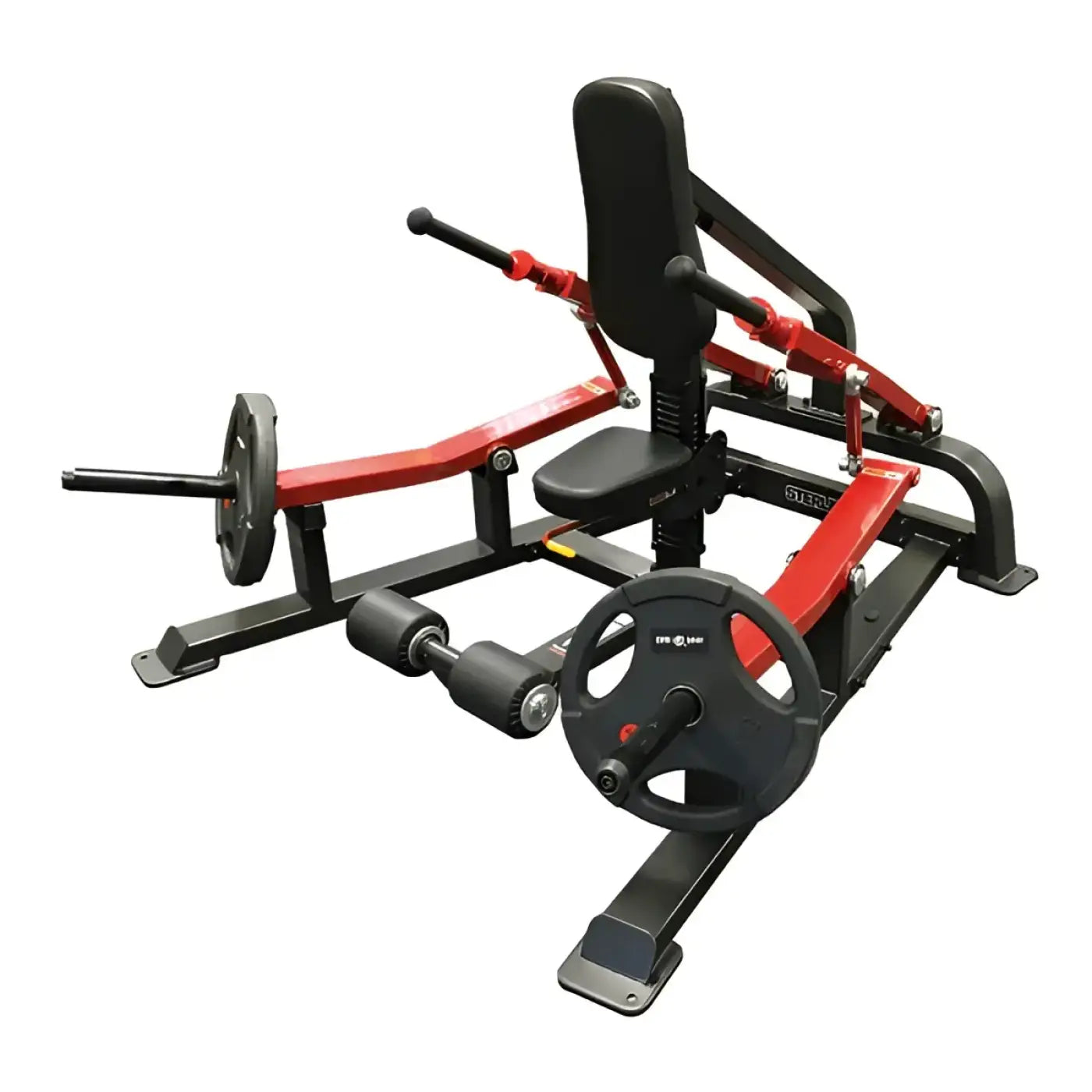 Sterling Series seated dip machine in red and black steel with adjustable weight plates for home use