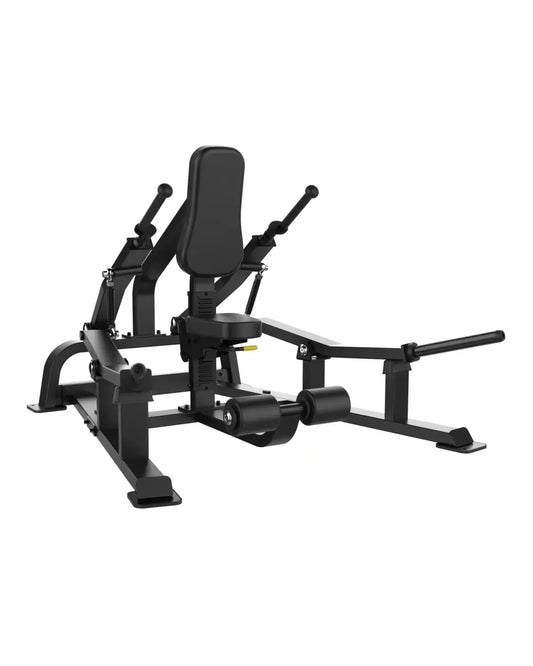Black metal glute ham raise machine with padded seat and adjustable handles from Sterling Series for home use