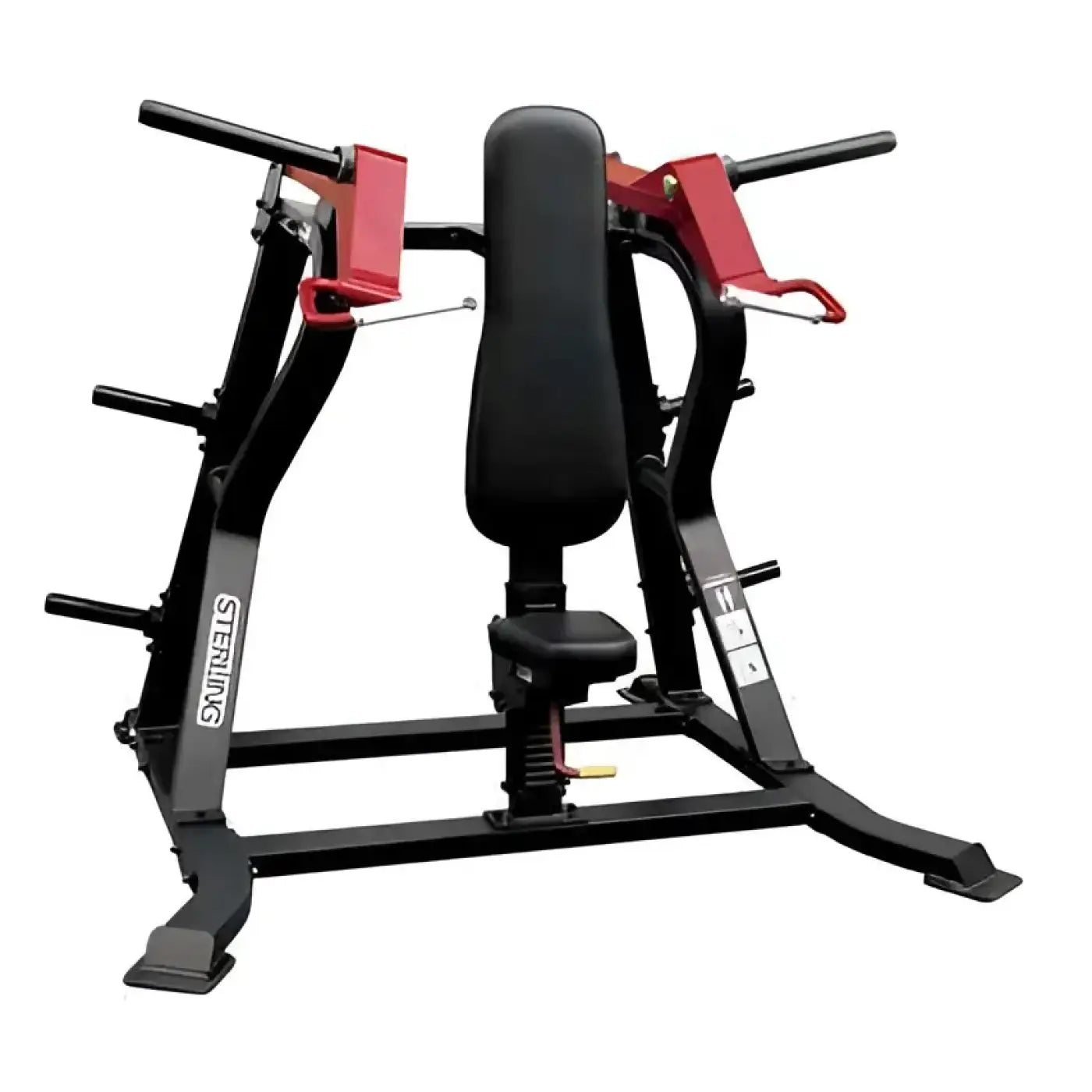 Sterling Series black and red shoulder press machine with padded seat and backrest featuring a sturdy metal frame for uk delivery