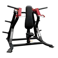 Sterling Series black and red shoulder press machine with padded seat and backrest featuring a sturdy metal frame for uk delivery