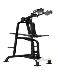 Black metal sterling series standing calf machine with adjustable padded handles and sturdy base for home workout