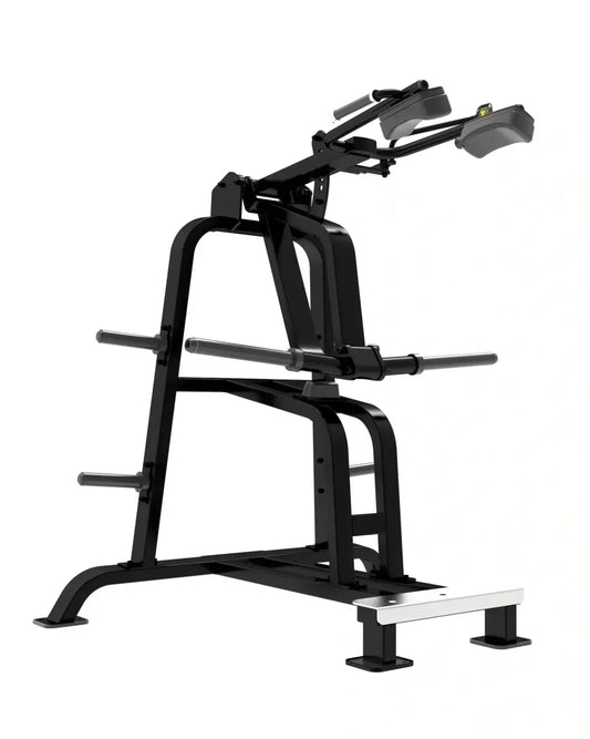 Black metal sterling series standing calf machine with adjustable padded handles and sturdy base for home workout