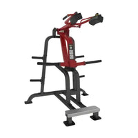 Sterling Series standing calf home workout machine in red and black with padded handles and silver foot platform