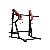Sterling Series standing chest press weight training rack in black and red with adjustable handles and barbell support