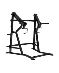 Black metal power rack with adjustable safety bars and weight plate holders from sterling series standing chest press for home fitness