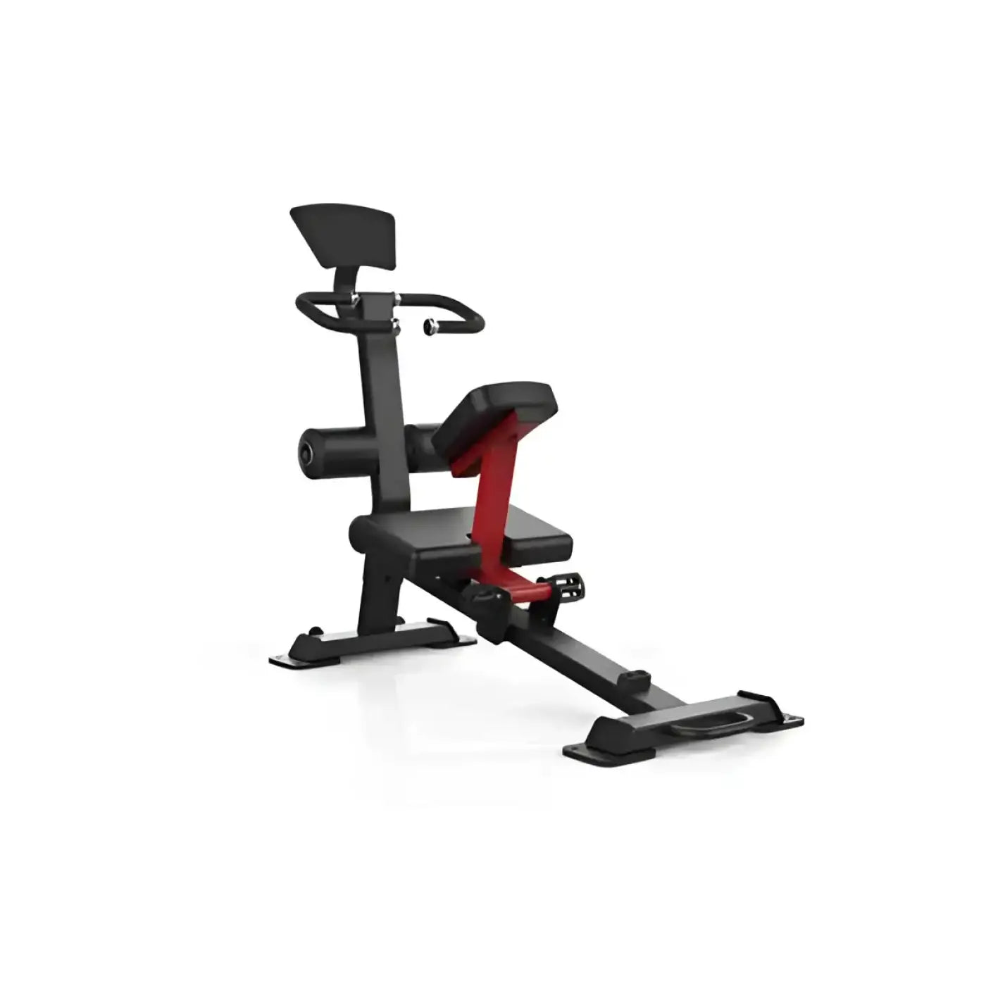 Black and red Sterling Series stretch trainer adjustable incline bench with padded seat and metal frame for lower body workouts