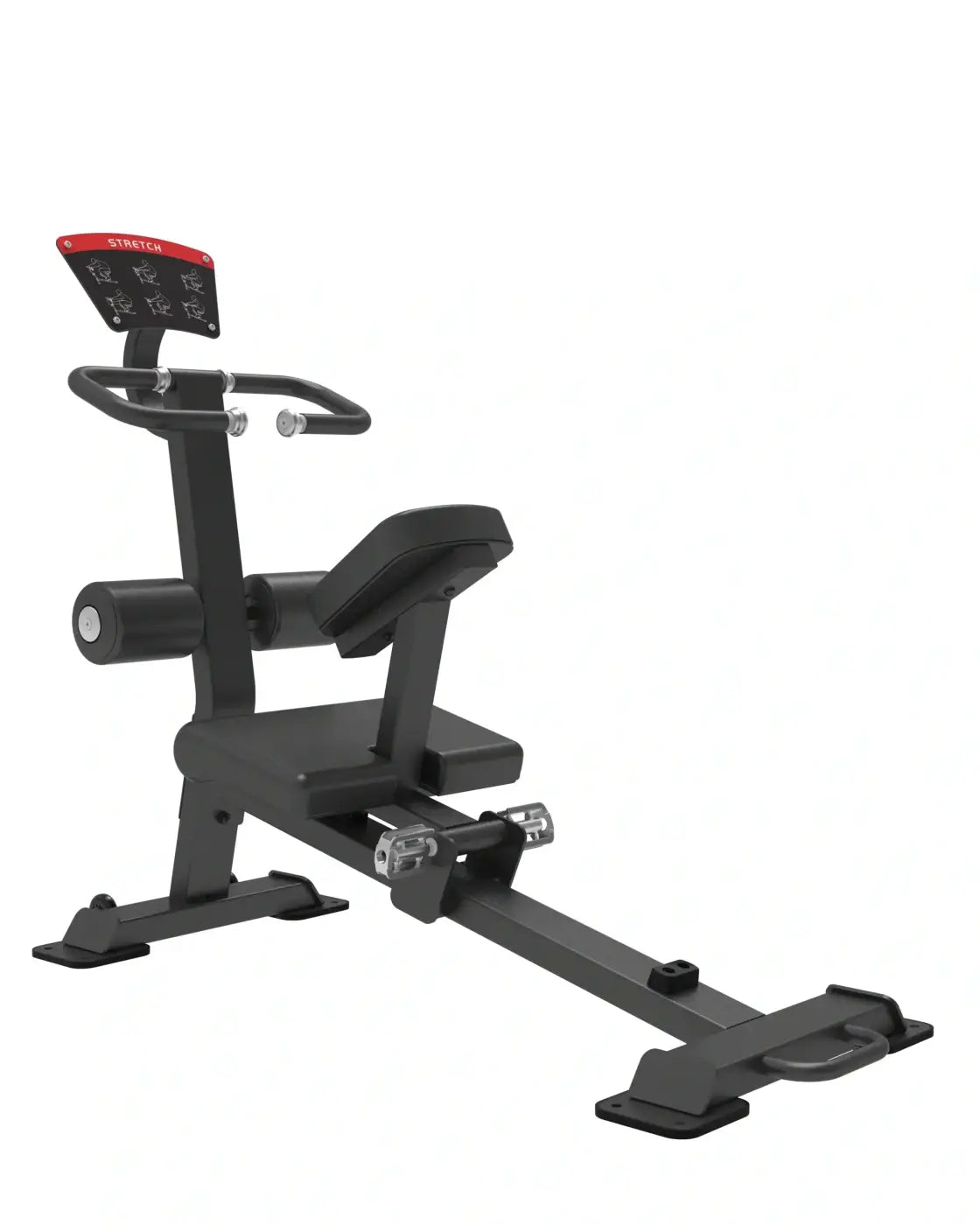 Sterling Series Stretch Trainer home fitness machine with black metal frame red control panel padded seat and resistance bands