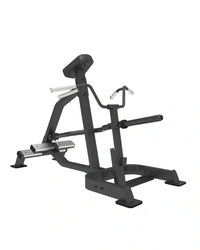 Black metal lat pulldown machine from Sterling Series with silver handlebars and adjustable seat for home workout