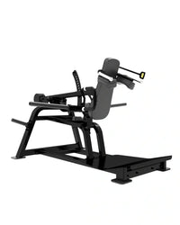Black metal sterling series vertical squat machine with padded seat and adjustable resistance lever for home workout