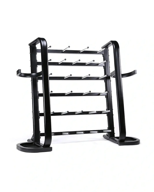 Studio barbell rack black metal dumbbell rack with multiple horizontal bars holds 30 sets for home workout