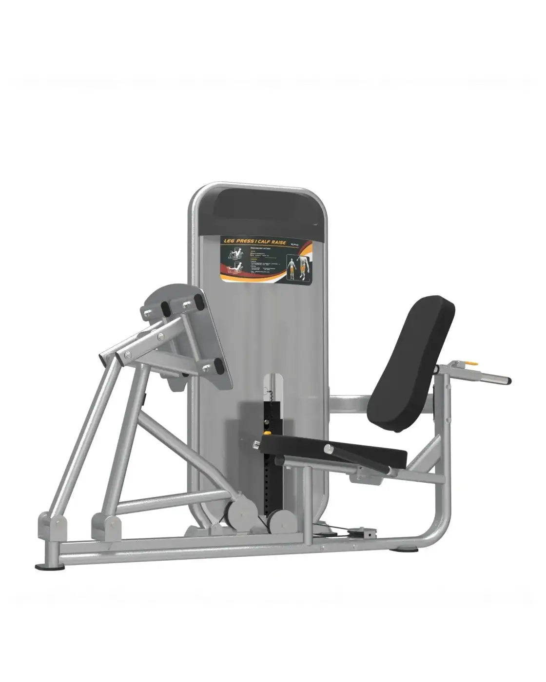 Silver and black gym gear dual series leg press calf raise machine with padded seat and backrest for home training