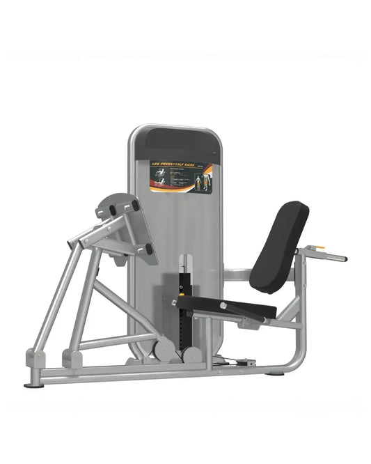 Silver and black gym gear dual series leg press calf raise machine with padded seat and backrest for home training