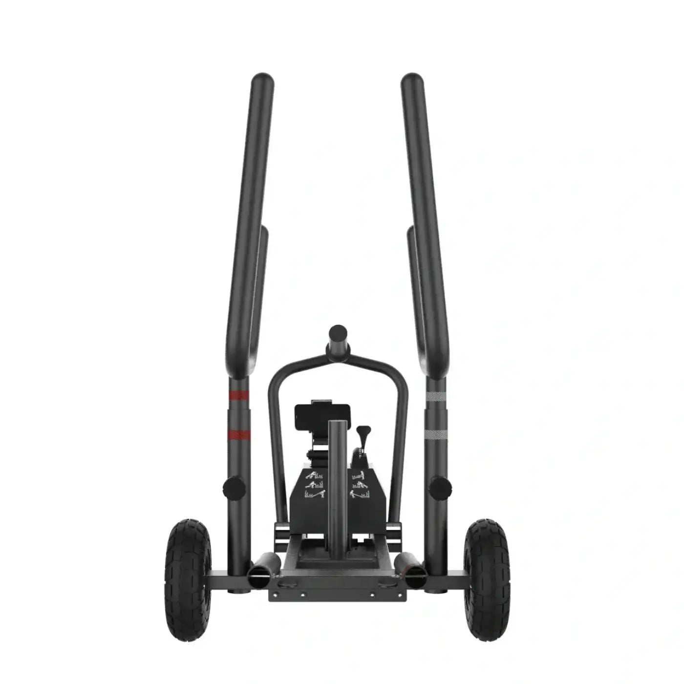 Black metal elliptical trainer with wheels and handlebars from the XT3 Plus Sled V2 built for home use