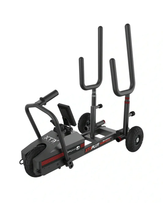 Black and red XT3 Plus Sled V2 wheeled training sled with dual handlebars built for home use