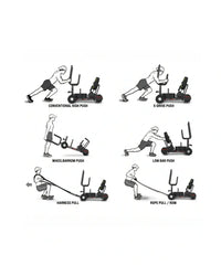 Xt4 power sled exercise machine in black and gray with adjustable handles wheels and resistance bands for strength training