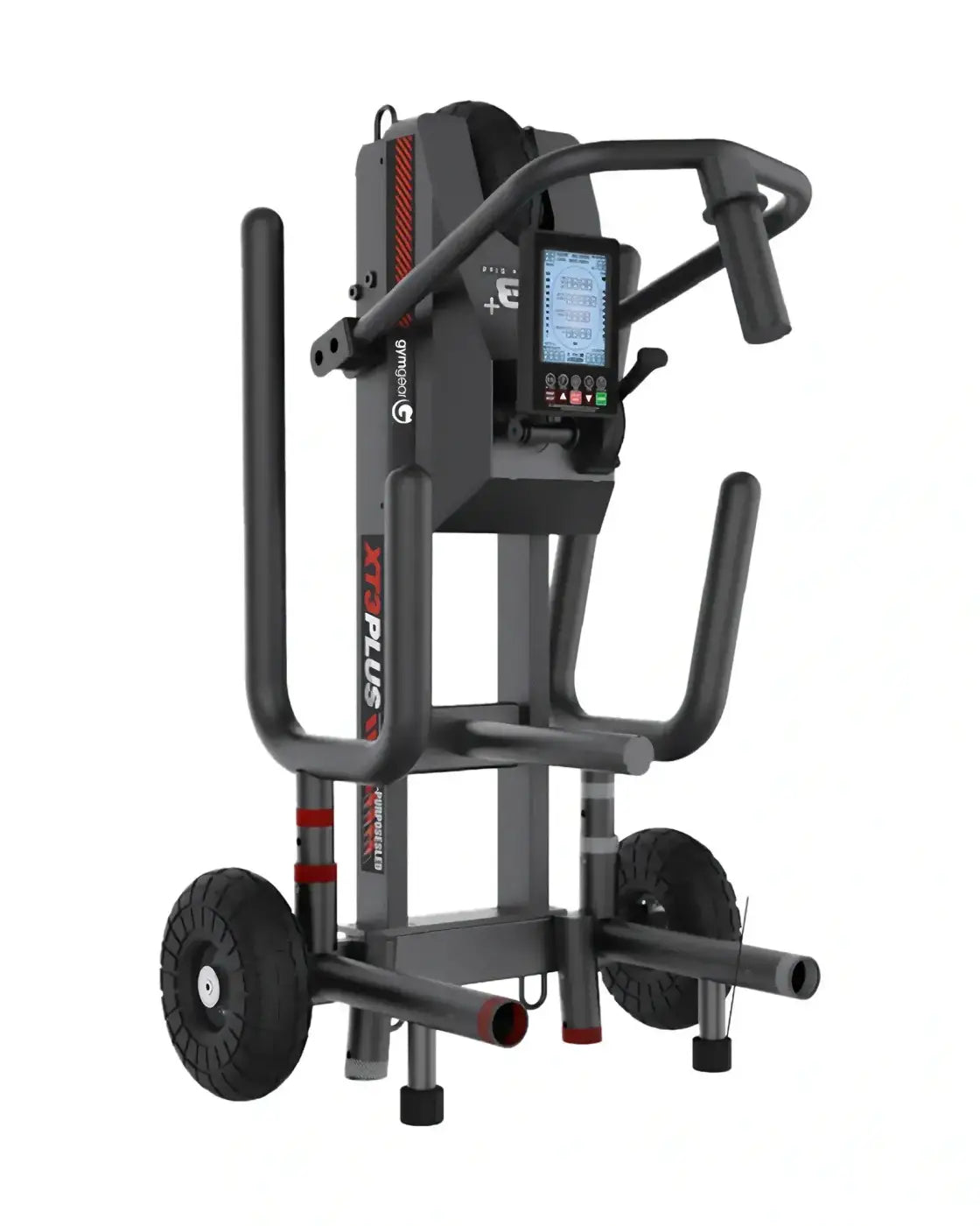 Black and red XT4 Power Sled home fitness machine with digital display for functional training and strength workouts