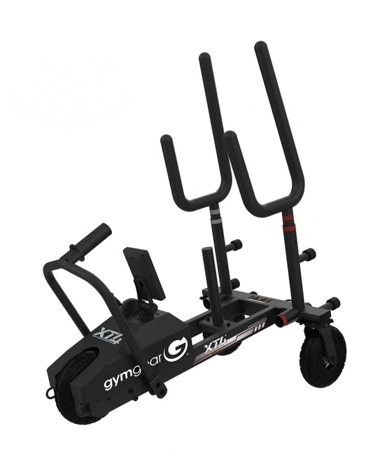 Black exercise bike with 'Gym Car' branding on a white background