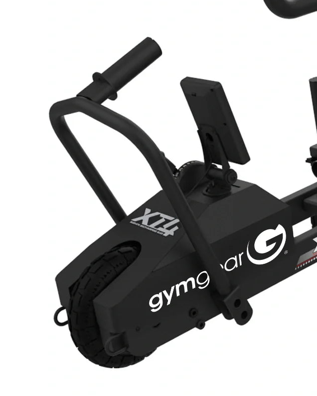 Black exercise bike with 'Gym Car' branding on a white background