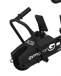 Black exercise bike with 'Gym Car' branding on a white background