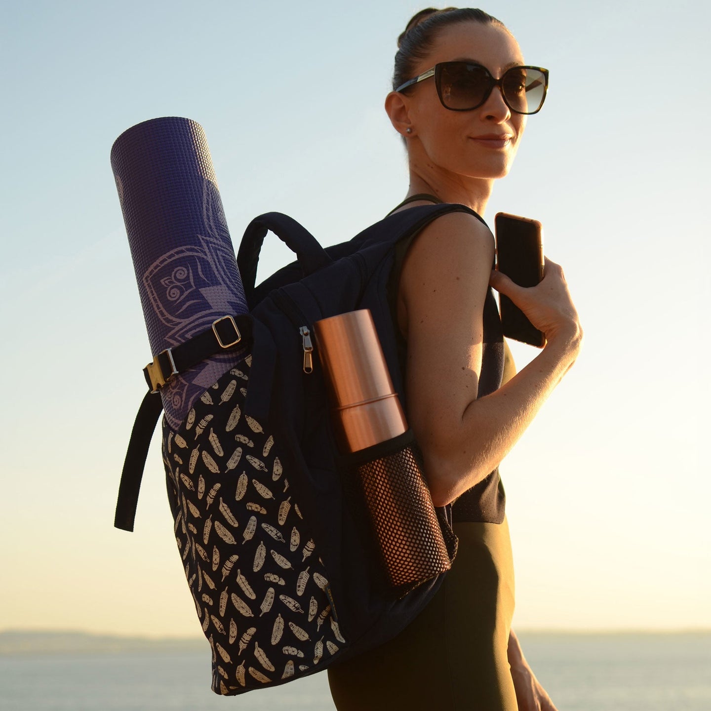 Yoga Backpack Navy in Blue Leaf - Studio Accessories